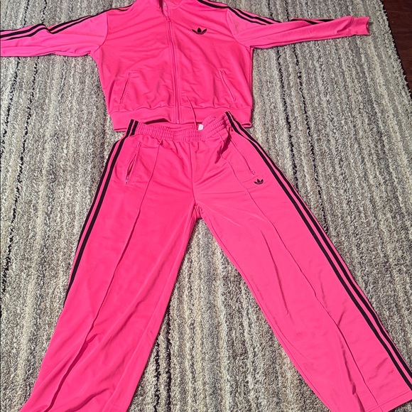 adidas Pants - adidas Neon Pink Track Jacket & Joggers with Black Stripes